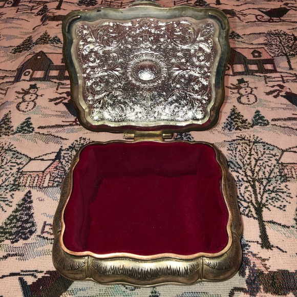 Silver Plated Jewelry box with red interior lining - Picture 11 of 16